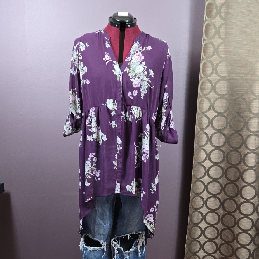 Torrid Purple sheer Floral Blouse